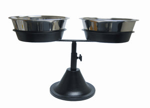 Developed with larger dog breeds in mind these Bar Stool adjustable raised dog food feeders feature hygienic 3 quart stainless steel dog food bowls
