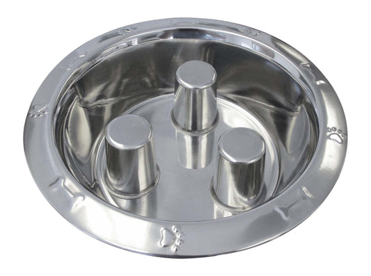 Brake-Fast Embossed Stainless Steel Slow Feed Dog Bowl